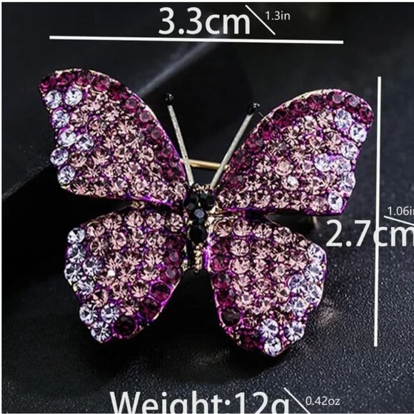 Sparkling Purple Rhinestone Butterfly Brooch Pin - 3.3cm x 2.7cm - Picture 2 of 2